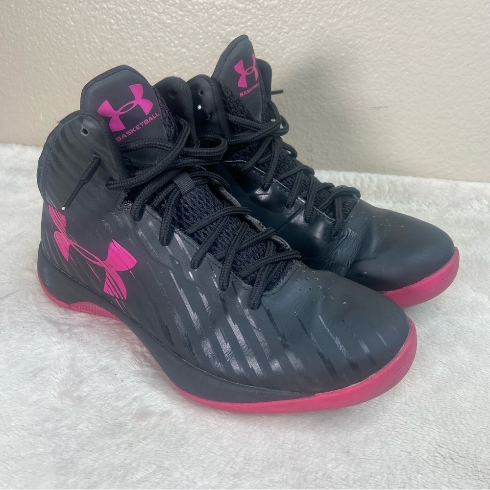 Under Armour Black Pink High Top Basketball Shoes Size 7.5 - Picture 3 of 14
